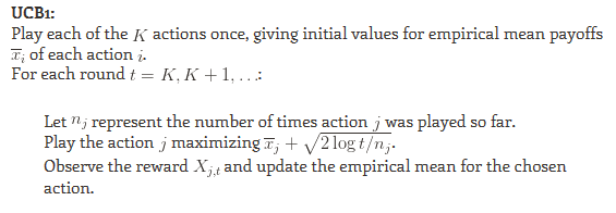 UCB1 Algorithm. Source: [2]