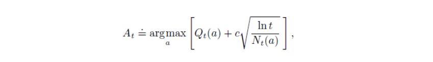 How to choose action with upper confidence bound. Source: Sutton & Barto